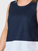 Chloe Contrast Linen Top - Navy/White