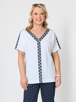 Chevron Cotton T-shirt - White Navy