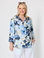 Amalfi Floral Rose Print Shirt - Cornflower Multi