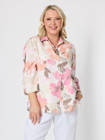 Amalfi Floral Rose Print Shirt - Pink/Multi