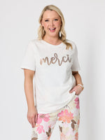 Merci Sequin Print Cotton Tee - White