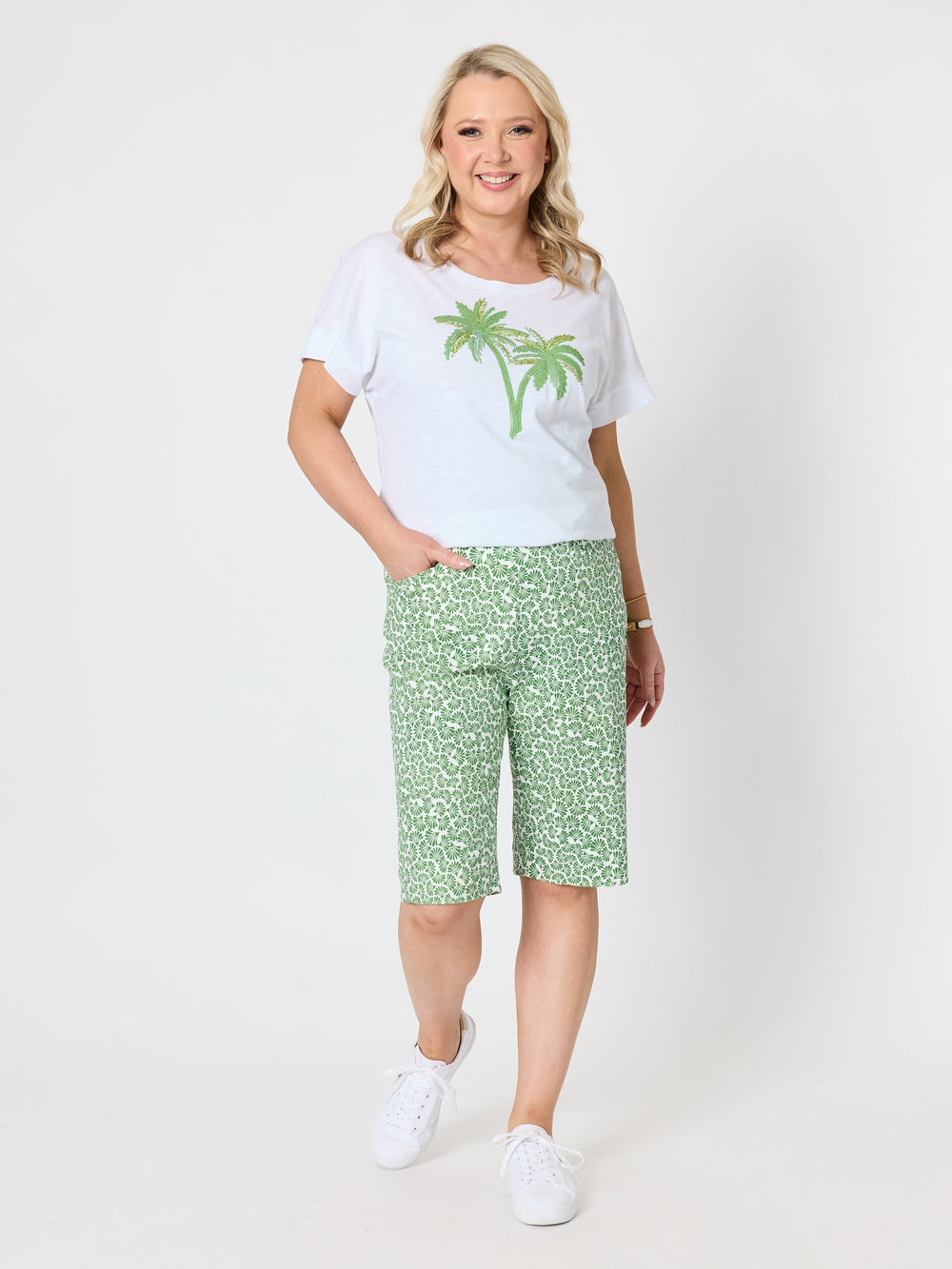 Oasis Palm Sequin T-shirt - White