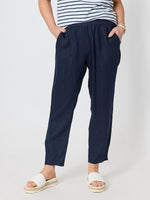 Sarah Linen Pleat Hem Pant - Navy