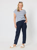 Sarah Linen Pleat Hem Pant - Navy