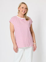 Dockside Stripe Stud Tee - Raspberry White