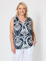 Riviera Print Top - Navy/White