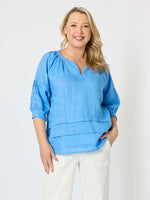 Kate Linen Top - Cornflower