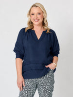 Kate Linen Top - Navy