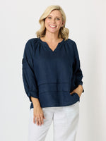 Kate Linen Top - Navy