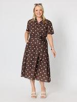 Riviera Spot Print Shirt Dress - Coffee White