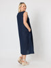 Ava Linen V-neck Dress - Navy