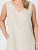 Ava Linen V-neck Dress - Natural