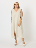 Ava Linen V-neck Dress - Natural