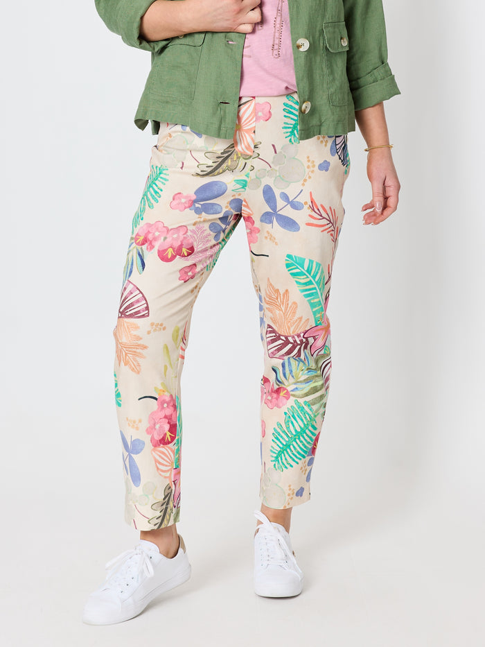 Desert Rose Floral Print Slim Leg Pant - Pink/Multi
