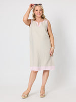 Chloe Contrast Linen Dress - Natural Pale Pink