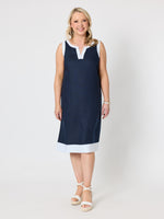 Chloe Contrast Linen Dress - Navy/White