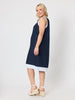 Chloe Contrast Linen Dress - Navy/White