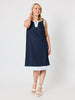 Chloe Contrast Linen Dress - Navy/White