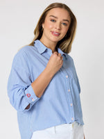 Seaview Stripe Print Cotton Shirt - Blue White