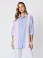 Paros Linen Stripe Linen Shirt - Sky Multi