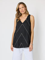 Haven Chevron Stitch Linen Cami - Black/White
