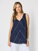 Haven Chevron Stitch Linen Cami - Navy/White
