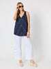 Haven Chevron Stitch Linen Cami - Navy/White