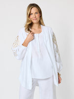 Soleil Foil Print Linen Duster - White/Gold