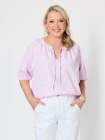 Monaco Embroidered Spot Top - Pale Pink