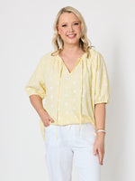Monaco Embroidered Spot Top - Lemon