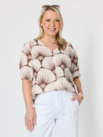 Tuscan Print Cotton Top - Coffee Multi