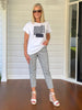 Oasis Print Slim Leg Pant - Navy/White