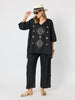 Soleil Foil Print Linen Top - Black/Gold