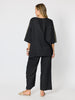 Soleil Foil Print Linen Top - Black/Gold