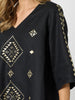 Soleil Foil Print Linen Top - Black/Gold