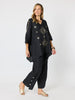 Soleil Foil Print Linen Top - Black/Gold