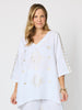 Soleil Foil Print Linen Top - White/Gold