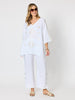 Soleil Foil Print Linen Top - White/Gold