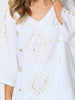Soleil Foil Print Linen Top - White/Gold