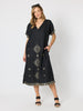 Soleil Foil Print Linen Dress - Black/Gold