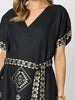 Soleil Foil Print Linen Dress - Black/Gold