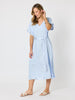 Soleil Foil Print Linen Dress - Sky Blue Silver