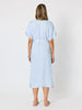 Soleil Foil Print Linen Dress - Sky Blue Silver