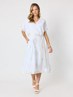Soleil Foil Print Linen Dress - White/Gold