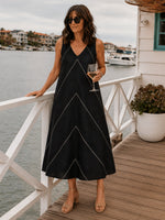 Haven Chevron Stitch Linen Dress - Black White