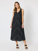 Haven Chevron Stitch Linen Dress - Black White