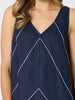 Haven Chevron Stitch Linen Dress - Navy/White