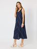 Haven Chevron Stitch Linen Dress - Navy/White
