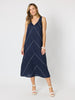 Haven Chevron Stitch Linen Dress - Navy/White