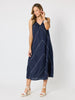 Haven Chevron Stitch Linen Dress - Navy/White